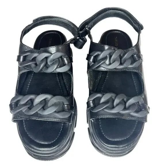 Azalea Wang Skyler Chunky Platform Sandals Size 10 Black Ankle Strap - Picture 3 of 7